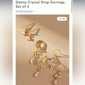 Dainty Crystal Drop Earrings, Set of 3